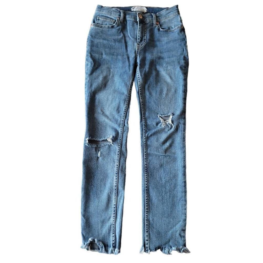 Free people womens Sz W 25 blue distressed raw hem skinny jeans
